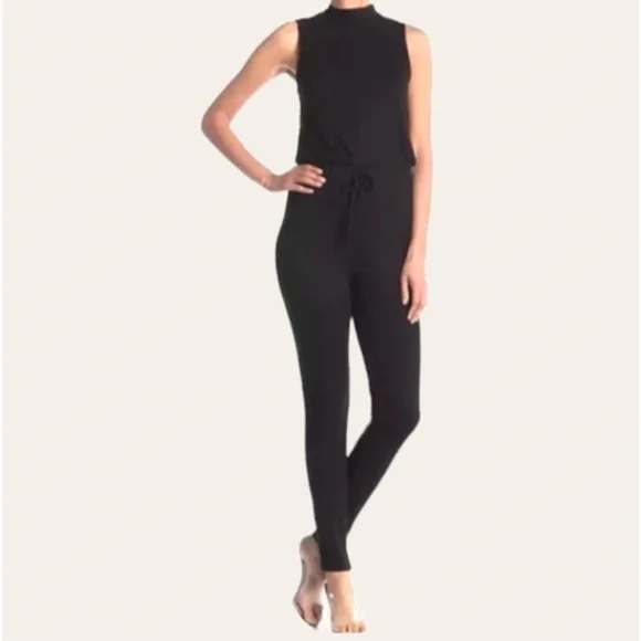 The Vanity Room Skinny Ribbed Jumpsuit Small Mock Neck Sleeveless Skinny Leg NWT - Picture 3 of 13